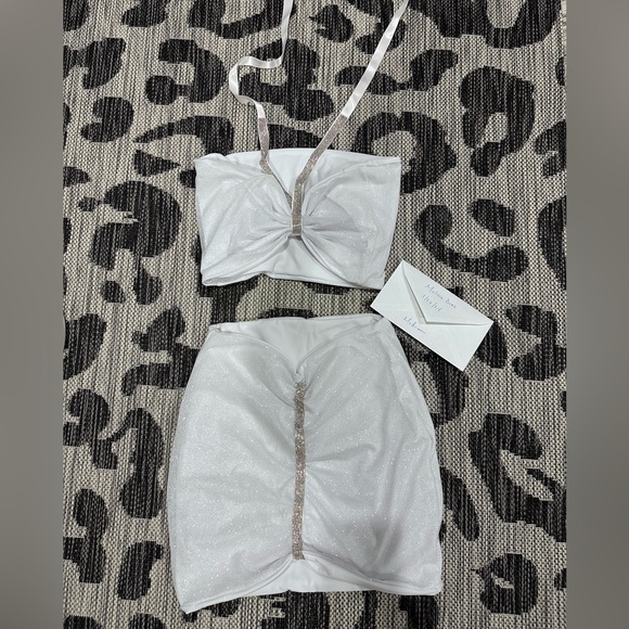 New 2 piece skirt and top size medium festival party white glitter - Picture 1 of 2